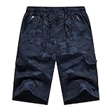 Herren Frühling Shorts Camouflage Pocket Tether Cropped Pants Sportliche Funktionsoveralls Fußball Hose (Black, XXXXL)