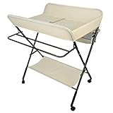 Wickeltisch klappbar | Wickelkommode mit Auflage | platzsparend & mobil | Wickelkombination mit Ablagefläche und Aufbewahrungskorb | höhenverstellbar (80 * 66 * 98 cm (beige))
