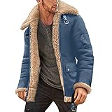 Wintermantel für Herren, Übergröße, Reverskragen, lange Ärmel, gepolsterte Lederjacke, Vintage, dicker Mantel, Schaffelljacke, Doppeljacke, blau, XL