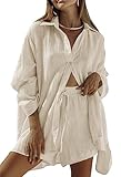 Sovoyontee Damen 2-Teiliges Langarm Loungewear Shorts Set Lounge Sweatsuit Lässiger Trainingsanzug Schlafanzug Aprikose XL