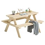 Bellabino Inny Kindersitzgarnitur für Draußen, Sitzgruppe Outdoor 2 Bänke mit Tisch, Sitzgarnitur für Kinder Natur aus Massivholz unbehandelt, Picknicktisch Kinder, Spielsitzgruppe draußen