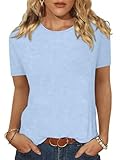 Minetom Tshirt Damen Sommer Basic Shirt Rundhals Kurzarm Oberteile Einfarbig T-Shirt Frauen Top