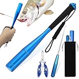 YUJUVI Fischtöter Angelzange 3-teiliges Angelzubehör Hakenlöser Fischbetäuber Set Aluminium Fisch Totschläger Angeln Zange Disgorger Forelle Angel Werkzeug mit Tasche (Blau)