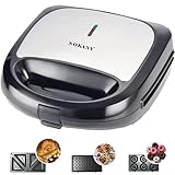 SOKANY 3-in-1 Multifunktionsgerät 750W (Sandwich Maker, Waffeleisen, Donut Maker) Antihaftbeschichtete Platten, Doppelseitiges Backen, Automatische Temperaturregelung