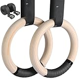 LIFERUN Turnringe Holz Gymnastikringe Ringe Turnen für Fitness mit Hochfeste Nylon Gurtbänder mit Schnellschnallverschlüßen aus Metall verstellbaren Full Body Workout, Calisthenics, Gym