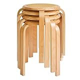 IBUYKE Oberfläche des Rattanstuhls 4er Set Esszimmerhocker, Holzstapelstuhl mit Rutschfester Matte, Stapelhocker für Klassenzimmer, Ihrer Küche, Ihrem Speise- oder Home-Pub-Bereich Natur RF-753-4
