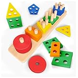 Sweety Fox Montessori Spielzeug ab 1 Jahr - Holz Sortier & Stapelspielzeug, 1 2 3 Jahre -Aktivitäts & Entwicklungsspielzeug aus Holz - Montessori - Lernspielzeug für Kleinkinder