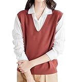 Damen Lockere Strickweste Mit V-Ausschnitt Im Und Winter Einfarbige Kurze Stil äRmelloser Pullover Und Camisole Top (Red, S)