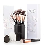 Niré Beauty Make-up-Pinselset, 15-teilig: preisgekrönte vegane Profi-Pinsel mit Etui, Niré make up schwamm, Pinselreiniger, Guide & Geschenkschachtel