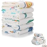 Kaisibum 6 Stück Musselintücher Baby Spucktücher Reine Baumwolle Baby Spucktücher saugfähig und atmungsaktiv für Jungen und Mädchen zum Reinigen und Abwischen von Neugeborenen 50x25cm