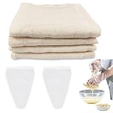 ZOCONE 4 Stück Baumwolle Passiertücher Waschbar und 2 Stück Nussmilchbeutel Nylon, 50x50cm Passiertuch Wiederverwendbar Seihtuch Küchen Leinentuch Dünn Cheesecloth Abseihtuch zum Sieben von Saft Käse
