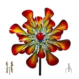 Windrad Metall Garten 57cm Rotor-Durchmesser Windrad Balkon Windrad Windblätter 3D Optik Solar Windrad Wetterfestes Gartendeko