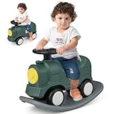 COSTWAY 3 in 1 Schaukelpferd, Schaukeltier & Rutschauto mit abnehmbarem Balance Board, Schaukelwippe mit Rädern, Lenkrad & Rückenlehne, Laufrad-Schaukelspielzeug für 18 bis 72 Monaten (Zug)
