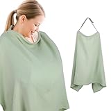 Cozary Stilltuch für Unterwegs, Stillschürze, 76 x 110 cm, Weicher und Atmungsaktiver Stillschal, Baumwolle, Nursing Cover for Breastfeeding Mit Rückenverstellgurt, Verstellbarer Riemen, Grün