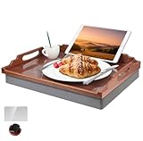 DRELIFAM Knietablett mit Kissen, Betttablett aus Holz zum Essen, Knietablett in Liege, Frühstückstablett, TV-Abendessen, Bett, Essens-Tabletts (Sapeli-Holz)