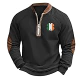 Herren T shirt Sweatshirt Herren Ohne Kapuze Tshirt Herren Langarmshirt Oversize Sportshirt Half Zip Pullover Herren Winter Frühling Sweatshirts Für Herren St. Patricks Day Kostüm,Dunkelgrün,3XL