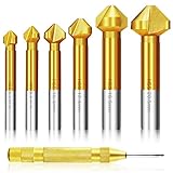 6 tlg. 90° Kegelsenker Satz HSS Senker Set, Titan-Beschichtungen Ø 6,3-20,5 mm Senkbohrer mit 1Messing Automatische Center Bohrer Punch für Kohlenstoffstahl Senkbohrer, Dämmplatte, PVC, Metall & Holz