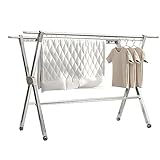 JYARZ Wäscheturm Wäscheständer Ausziehbarer Wäscheständer, Beweglicher Wäscheständer Mit 4 Rollen, Faltbarer Wäscheständer, Verstellbarer Kleiderständer Drying Rack Platzsparend(Silver)