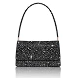 Toptime Clutch Damen, Glitzer Handtasche Damen Klein mit 2 Fächern, Pailletten Abendtasche mit Tragegriff, Elegant Kleine Tasche Schultertasche für Date, Abschlussball, Abendessen, Party (Schwarz)