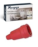 Kopp Schutzkontakt-Gummikupplung in rot - Bruchfeste IP20-Kupplung aus Vollgummi mit Knickschutz & Zugentlastung - VDE-geprüft - Schutzkontakt 16A / 250V~ - Für Profi- & Heim-Einsatz