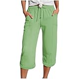 Pamqsen Culotte Damen Sommer 7/8 Musselin Hose 3/4 Leinenhose Sommer Kurze Hosen Sommerhose Leicht Caprihose Culotte Strandhose Schlupfhose Damenhose leicht Sommerhose aus Baumwolle Jogginghose