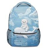 Pink Dreamy Qualle und Seal bedruckter Rucksack, niedlicher Cartoon-3D-Schulranzen für Kinder und Schüler, Farbe1, L