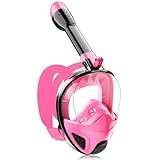 Tauchmaske Schnorchelmaske Erwachsene Jugendliche,180-Grad-Sicht Tauchmasken Anti-Leck Anti-Fog Schnorchelset Vollgesichtsmaske Taucherbrille zum Schnorcheln (Black Pink)