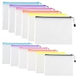 12 Stück A4 A5 Dokumententasche mit Reißverschlusstasche zum Abheften, Wasserdichte Dokumententaschen Kunststoff Zipper Sortierbeutel für Reise Schule Kosmetik Papier Datei Tasche(6 Farben)