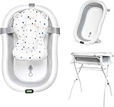 moovkee. Babybadewanne mit Gestell 80cm - Baby Badewanne Faltbar mit Thermometer und Badekissen - Babywanne mit Ständer Sicher für Ihr Baby - Babybadewanne Neugeborene