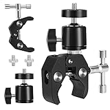 Super Klemme Stativ Set Artikuliert Kugelkopf Blitzschuh Stativkopf mit 1/4'' 3/8''Zoll Gewinde Adapter, Bohrungen Einstellbare Klemmstativ für Kameras, Flash Light, Stativ, LCD/DV Monitor