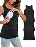 Sosolism 3 Pack Damen Stillen Tanktops Ärmellos Still-T-Shirt Sommer Lässig Mutterschaft Trägertop Umstandsmode Nursing Oberteil Trägershirt,Schwarz/Schwarz/Schwarz,XL