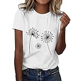 Damen-Tops, übergroße T-Shirts für Damen, grafische T-Shirts für Damen, T-Shirt, Tunika, Damenblusen, lässiges T-Shirt für Damen, Sommer, einfarbig, groß, locker, Rundhalsausschnitt, lustig, #Weiß, L