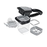 Genius Nicer Dicer Quick Gemüseschneider 7 tlg., Gemüsehobel Zwiebelschneider, Gemüse Obst Zerkleiner in Wüfel Scheiben, 4 Messereinsätze 200 ML Auffangbehälter