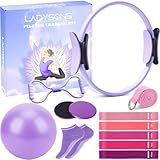 LADYSONS Pilates Ring Set - Pilates Essential Kit mit 32 cm Magic Circle, Pilates Ball, Pilates Bänder, Sliding Disks & Training Poster usw, Fitnessgerät für Zuhause, Premium-Zubehör