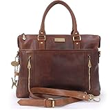 Catwalk Collection Handbags - Damen Leder Laptoptasche 16 Zoll - Aktentasche Groß - Schultertasche Arbeitstasche für Notizbuch A4 - ADELE - Braun