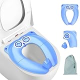 SURFOU Faltbarer Toilettensitz Kinder, WC Sitz Klositz für Kids Unterwegs, Toilettenaufsatz für Kind ab 1 2 3 4 Jahren, Reise Mobiler Baby Sitzverkleinerer Toilette Kindersitz Blau Cartoon