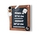 ELAFI® Magnetische Kreidetafel braun 39x49cm |Schreibtafel zum Aufhängen A3-Schreibfläche anthrazit schwarz|Schiefertafel mit Rahmen|Magnettafel aus Kiefernholz|Wandtafel & Jute Seil zum Aufhängen