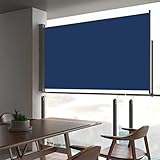 PABURNI Seitenmarkise Seiten Balkon-Sichtschutz Ausziehbare Markise Balkonfächer für Garten Terrasse Balkon Küche UV- und Witterungsbeständig Schlichte und Stilvolle Blau 300x140 cm