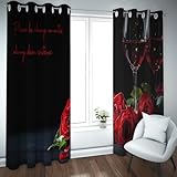 UIRINGART Moderner Stil Verdunkelungsvorhänge für das Wohnzimmer – Klassische Zitate und Red Roses Muster Thermisch isolierte Ösenvorhänge 2 Paneele B132xH160cm