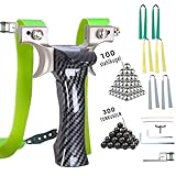 NWIWI Zwille Steinschleuder Profi Set Griff Aus Kohlefaserimitat Jagdslingshot Sport Outdoor Professionelle Schleuder Set mit 6 Gummiband Extra Stark,300 Tonkugeln,100 Stahlkugeln,Montageanleitung