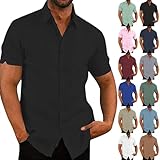 Herren Kurzarm Leinenhemd Button Down Regular Fit Freizeithemden Sommer Revers Unifarben Farbe Kurze Ärmel Bequeme Männer Hemd Casual Businesshemd Standhemd Sommer Stand Leinen Shirt