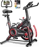 Toputure Heimtrainer Fahrrad mit Schlau APP, 15 KG Schwungrad, Leiser Hometrainer mit 0-100% Magnetischem Widerstand, Spinning Indoor Exercise bike Bis 150 KG, mit Tablet-Halter, LCD