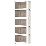 HOOBRO Aufbewahrungsbox mit Deckel, 41,6 L Kunststoff-Aufbewahrungs Behälter mit Rädern, 5 Packungen Stapelbare Kisten Ordnungsboxen mit Türen, Faltbare Aufbewahrungsbehälter, Weiß EWG542CW01