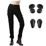LOMENG Motorrad Reiten Jeans Motorrad Motocross Slim Stretch Hose mit CE Knie Hüfte Abnehmbare Gepanzerte für Frauen, Schwarz, S