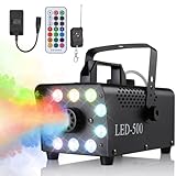 Nebelmaschine Mini, 500W Nebelmaschine, Smoke Machine mit RGB Effekt, 13 Farben 10 LED Licht Fog Rauchmaschine, mit 2 Kabelloser & 1 Kabelgebundener Fernbedienung, für Halloween Weihnachten DJ Party