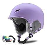 Skihelm Herren Damen mit Warme Flusen-Ohrpolster, Gute Belüftung Sicherheits Snowboard Helm Männer für Erwachsene zum Skifahren Wintersportarten Einstellbare S/M/L Skihelme(#BB Lavender,M(55-58CM))