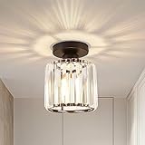 ALLOMN Kristall Deckenleuchte, Mini für Halbbündige Montage Dimmbar Chrom LED Kronleuchter Schlafzimmer Küche Esszimmer Flur Balkon Veranda, LxH: 5.12x6.69 Inch, Schwarz, 183L53U17LUYI