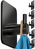 Menz Handtuchhalter ohne Bohren, 6 Stück - Schwarze Klebehaken extra-stark, rostfrei, ideal als Handtuchhaken für Bad & Küche - Premium Haken selbstklebend inkl. Klebe-Pads