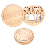 kebitedamai drehbare Käsebrett mit Käsemesser Set, Käseplatte Servierbrett Käsebretter, Käseschneidbrett Käseschneideplatte mit Käsebesteck, für Wein, Cracker, Fleisch(30cm Dia.)