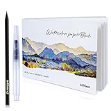 int!rend Aquarellpapier A5 300 g/m² 40 Seiten - Aquarellblock Malpapier mit Wassertankpinsel & Bleistift - Aquarell Papier zum Malen - Watercolor Paper Aquarell Block